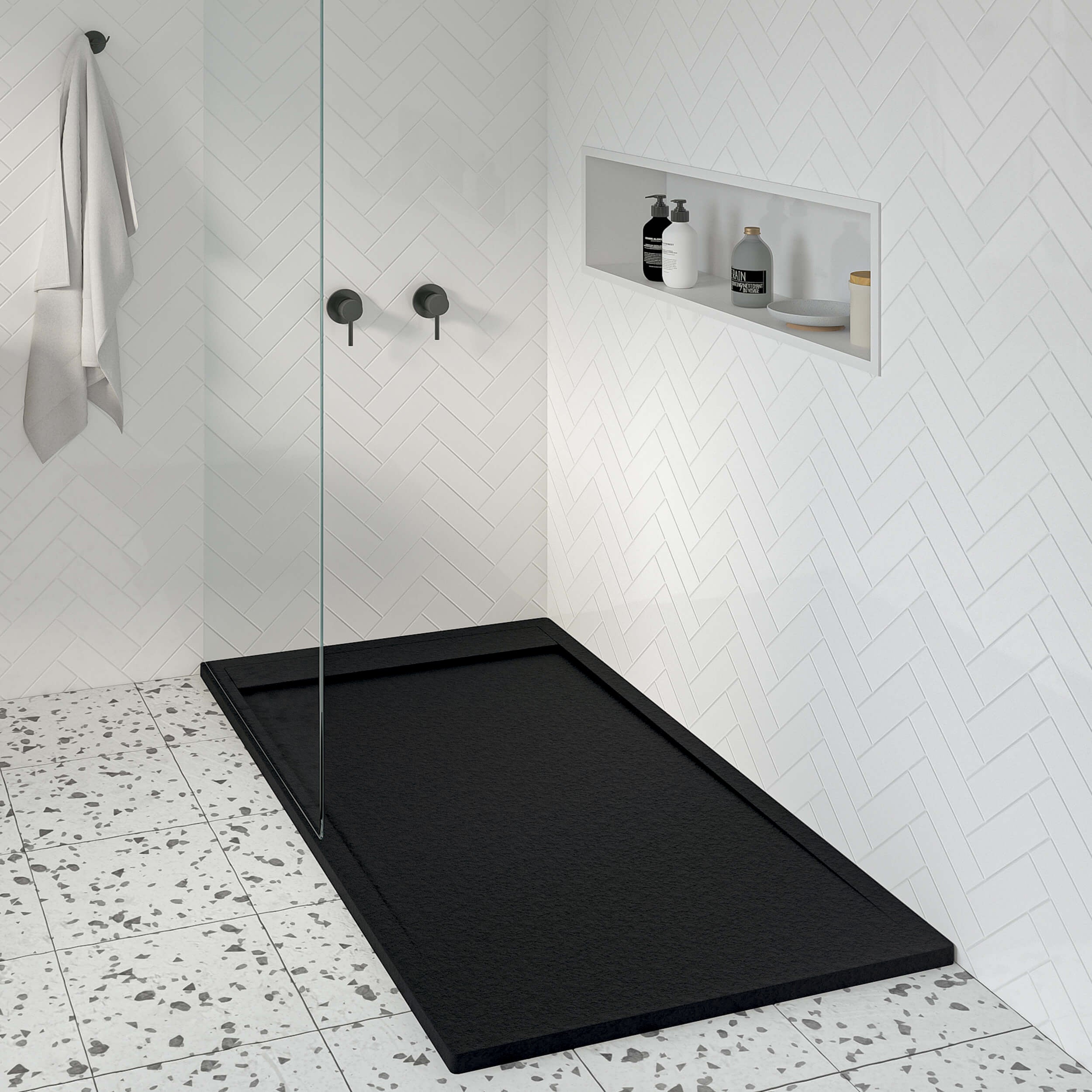 Receveur de douche en résine Obi 80x180 noir RAL 9005 avec siphon ...