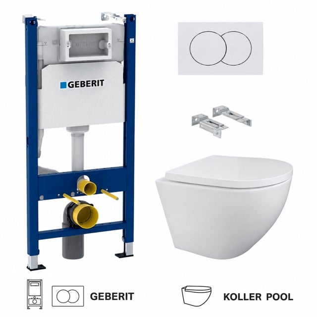 Bâti-support GEBERIT Duofix pack réservoir encastrable et plaque DELTA 01 Blanc BR avec WC suspendu ROUND SMART Blanc Tornade 3.0 par KP