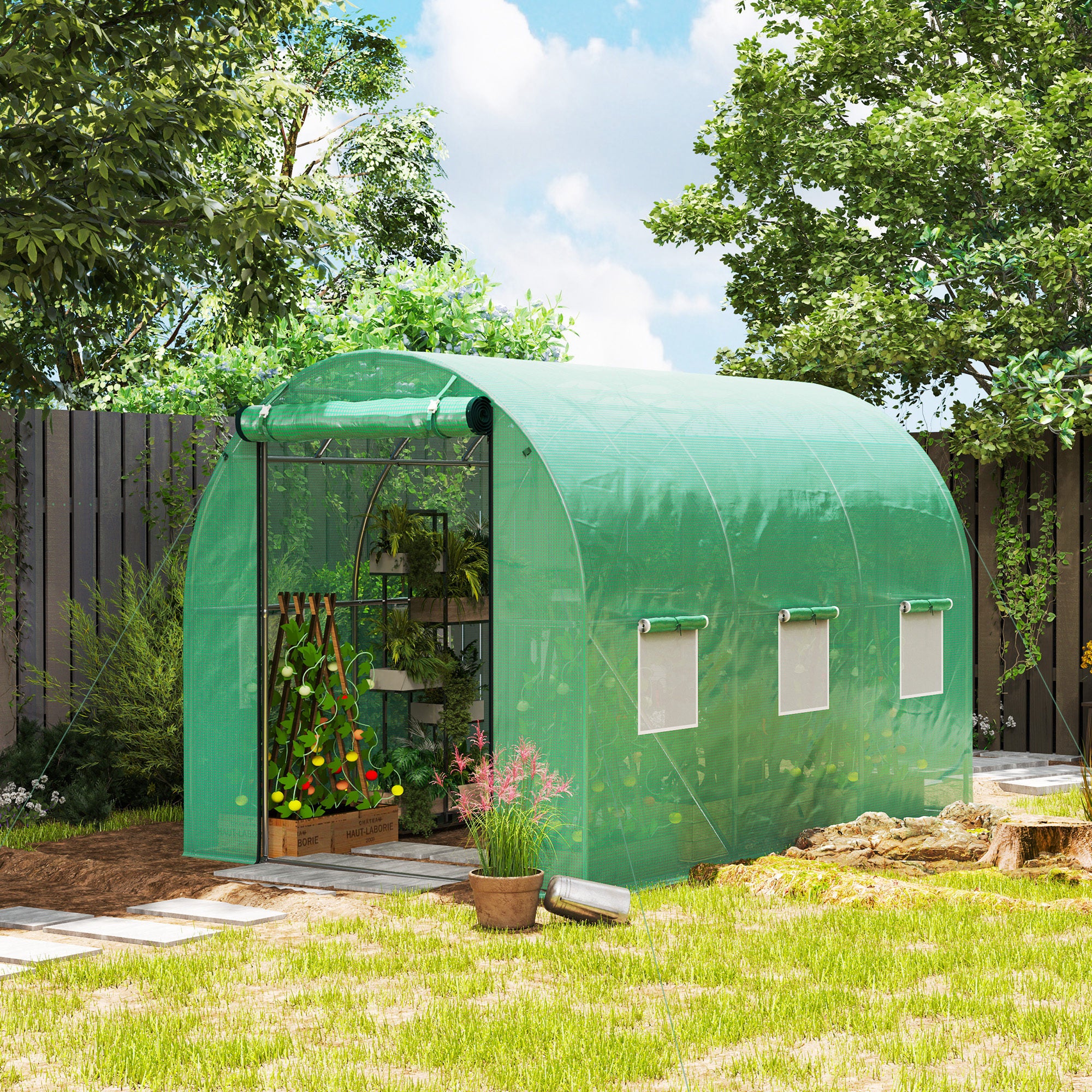 Serre d'environ Serre en plastique 3 x 2 x 2 m avec 6 fenêtres, porte roulante, parois latérales enroulables, tunnel en plastique résistant aux UV, se - 2