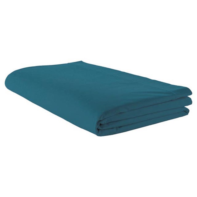 Drap plat piqué uni en percale de coton - Bleu Pétrole - 180x290 cm - Percale de coton