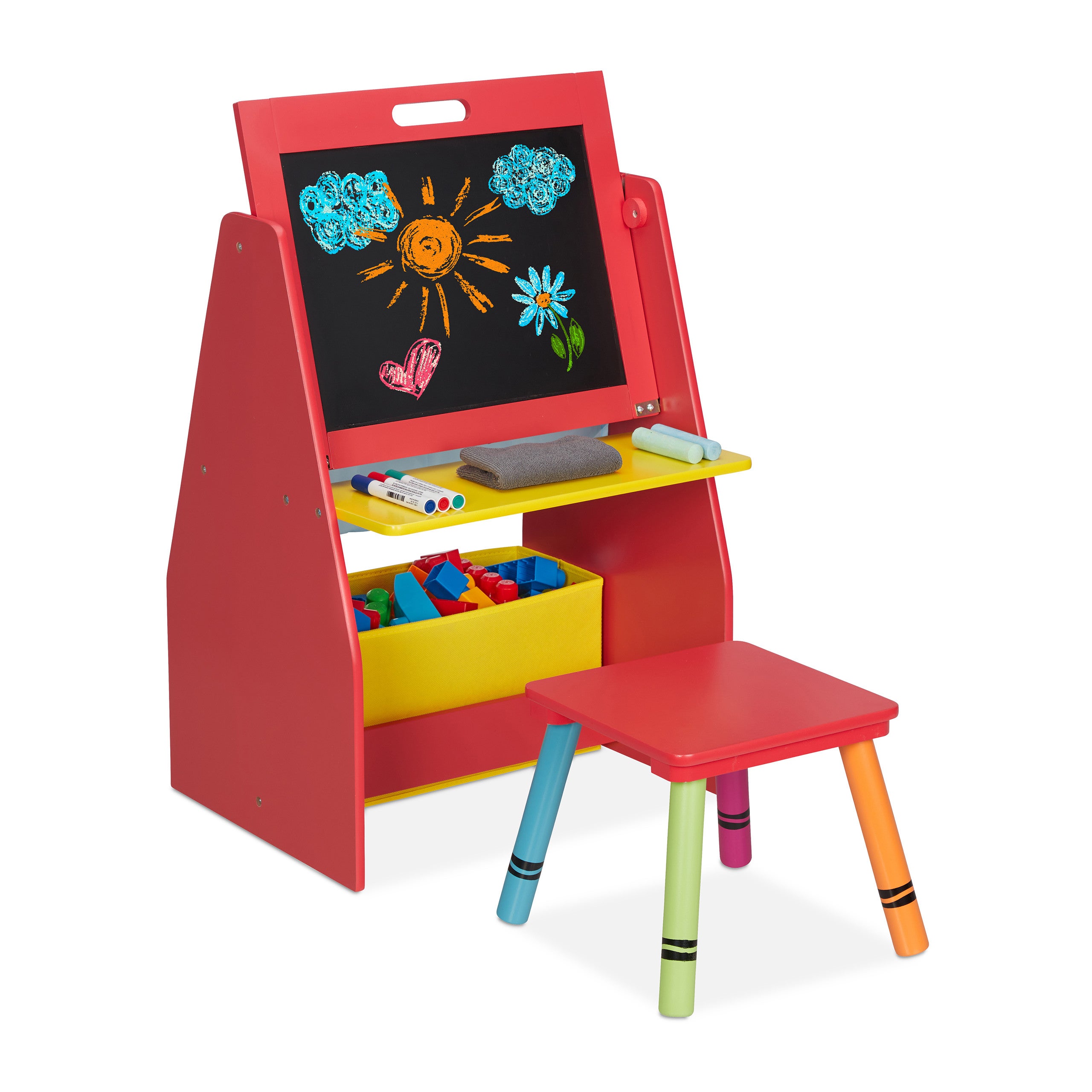 Relaxdays Table Pour Enfants Avec Tableau Deux Faces - 84x52x45cm Rose, Tabouret Et Rangements Inclus