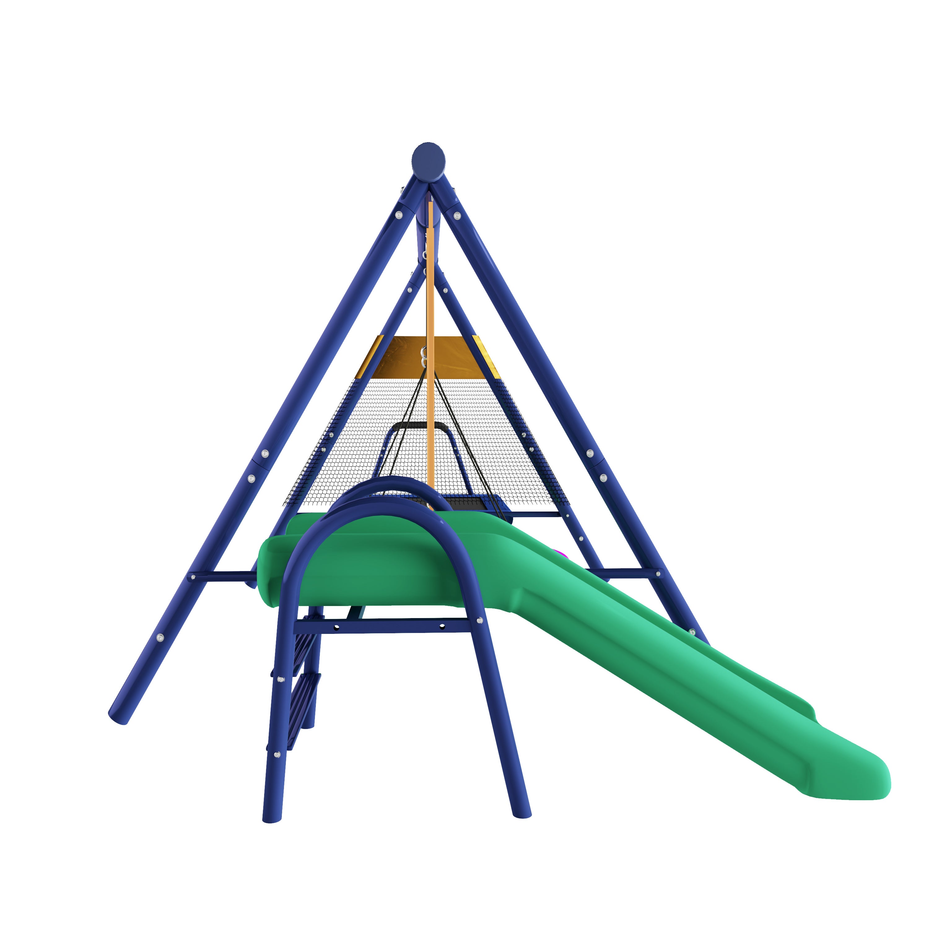 Ensemble de balançoires extérieures avec balançoires, toboggan, trampoline, en acier - 7