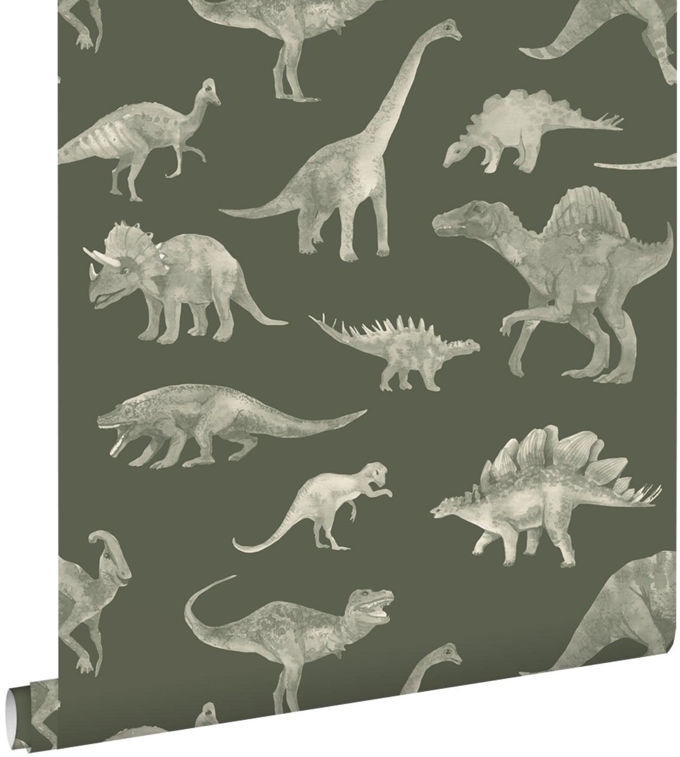 Tapeta dinozaury oliwkowym - 50 x 900 cm - ESTAHOME