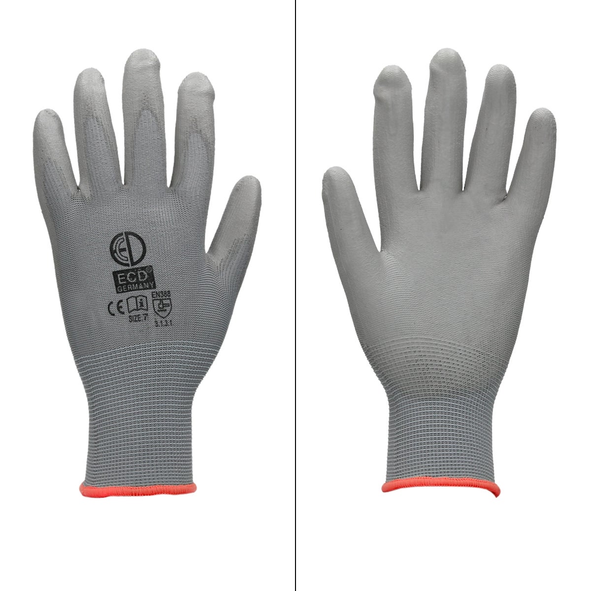 Ecd Germany 12 Paires De Gants De Travail En Pu, Taille 7-s, Couleur Gris, Gants De Mécanicien, Constructeurs, Pour Le Travail De Jardin - 5