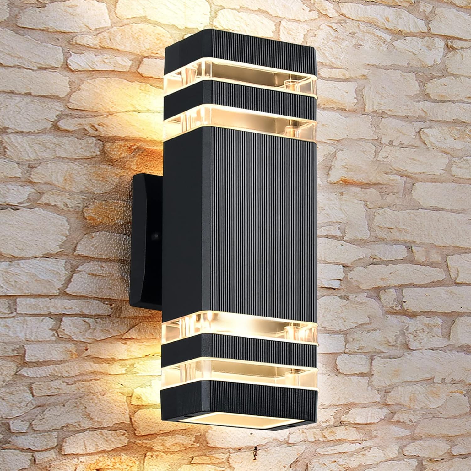 Czarny kinkiet zewnętrzny, korpus z aluminium, odpowiedni do oświetlenia zewnętrznego domu, odpowiedni do werand, patio, garaży