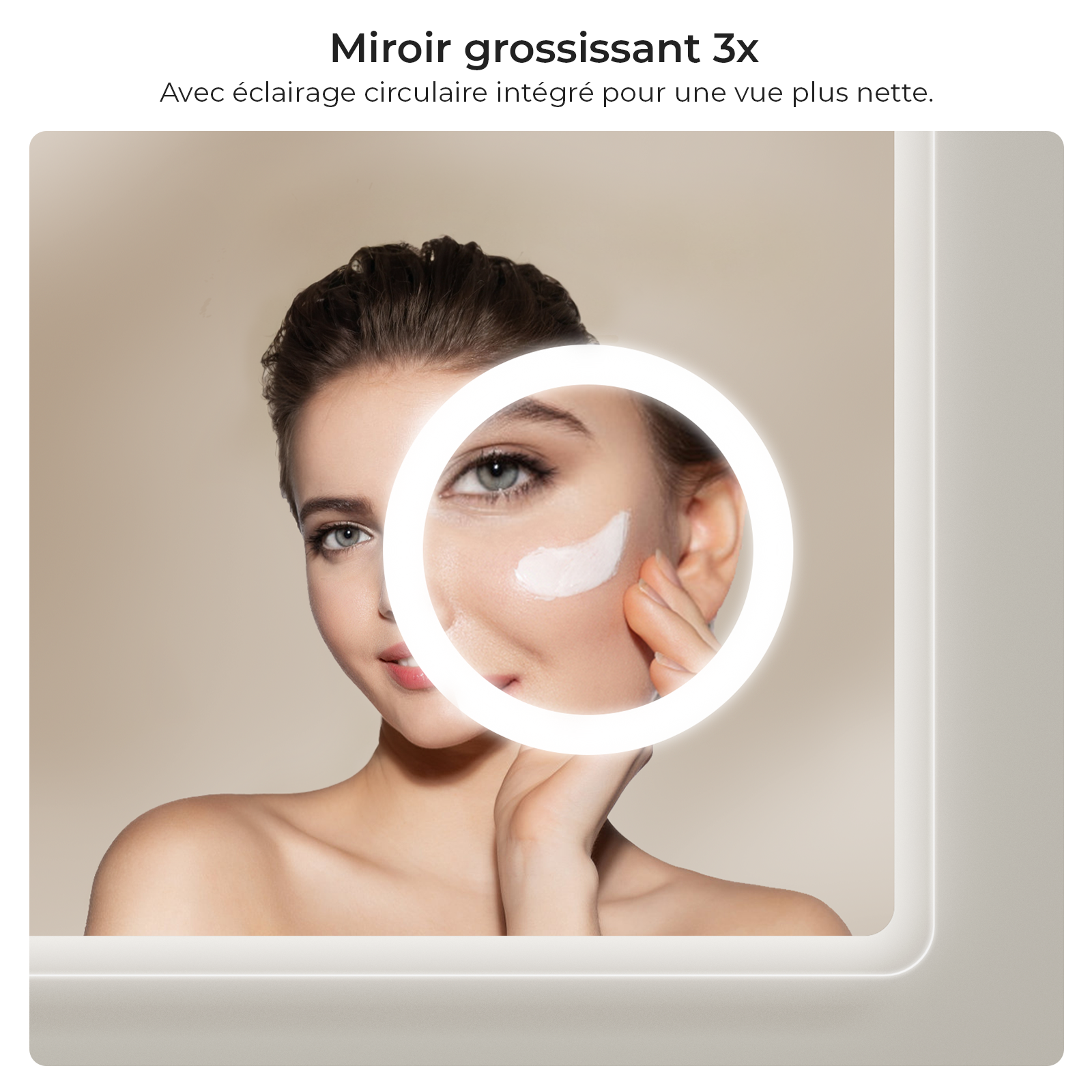 S'AFIELINA Specchio da bagno a LED con illuminazione 60 x 80 cm a ingrandimento 3x, con interruttore a sfioramento, antiappannamento, 3000/4000/6500K - 5
