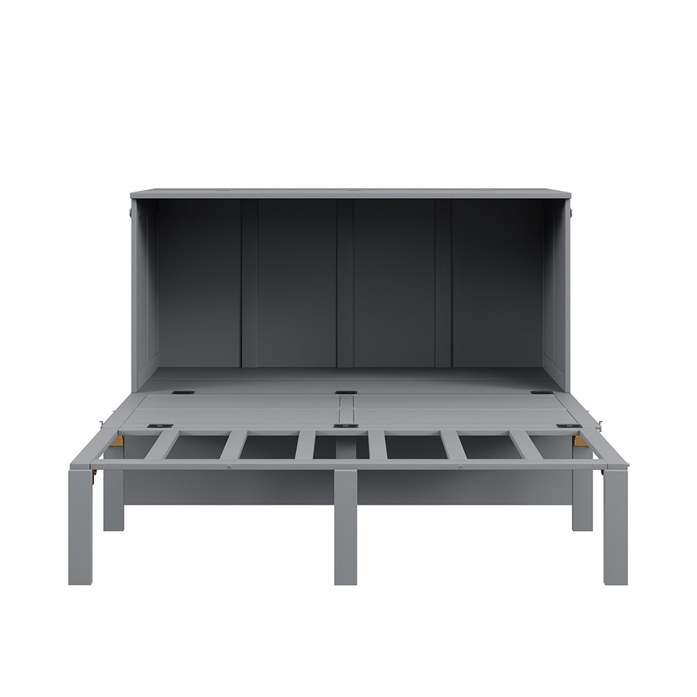 Lit armoire 140x200 cm, avec sommier à lattes, lit pliant mural, lit armoire vertical avec sommier à lattes, gris - 5