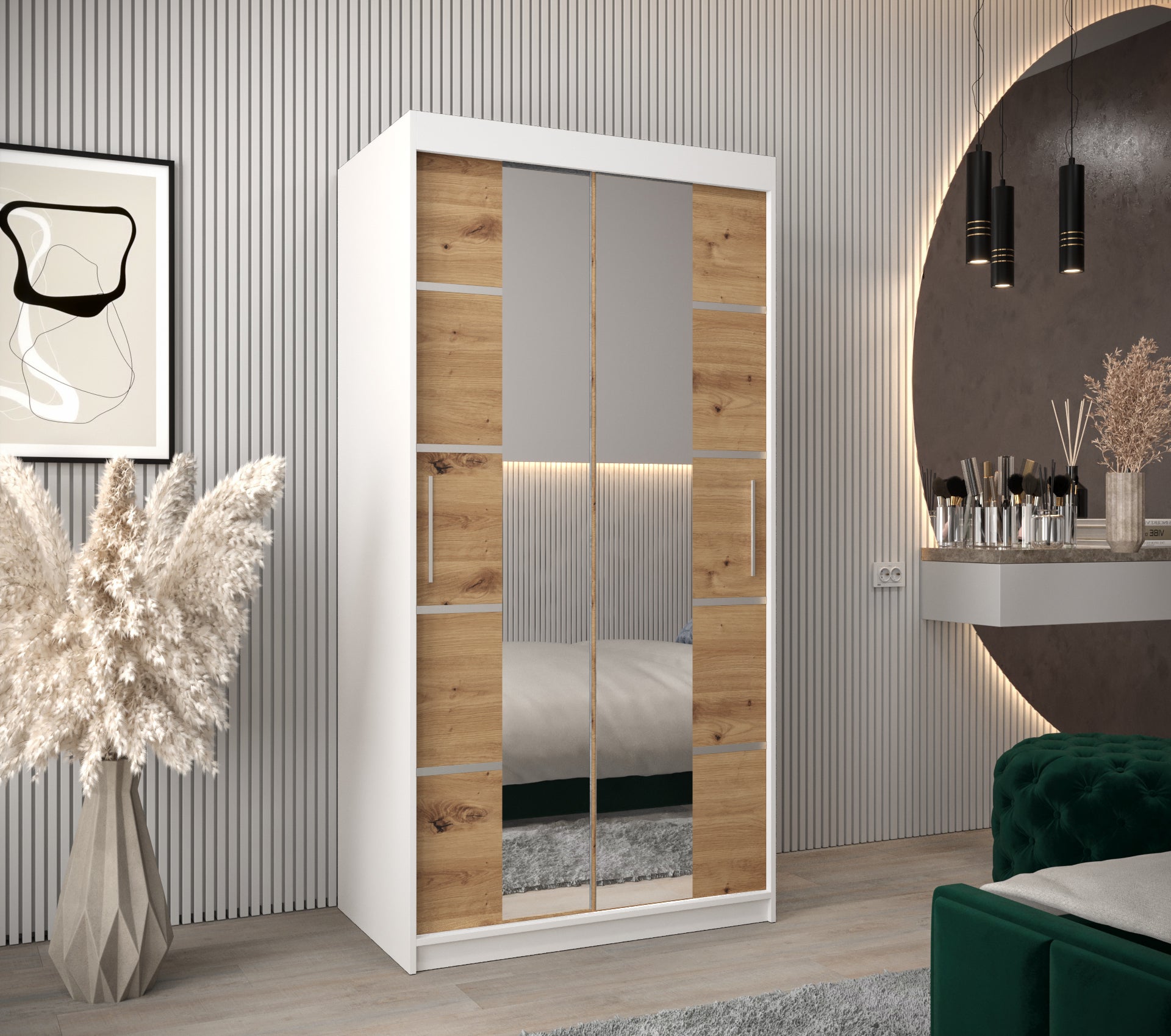 Szafa przesuwna garderoba Verona 4 100 x 62 x 200 cm Biały + Artisan - Abiks Meble