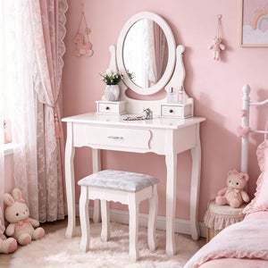 Miroir Coiffeuse Pas Cher Ereousa Coiffeuse Avec Éclairage Et Miroir, Table De Maquillage Avec Tabouret, Coiffeuse Avec 6 Tiroirs Et 6 Étagères, Blanc 36x80x131cm, H072601 Coiffeuse Led Réglable