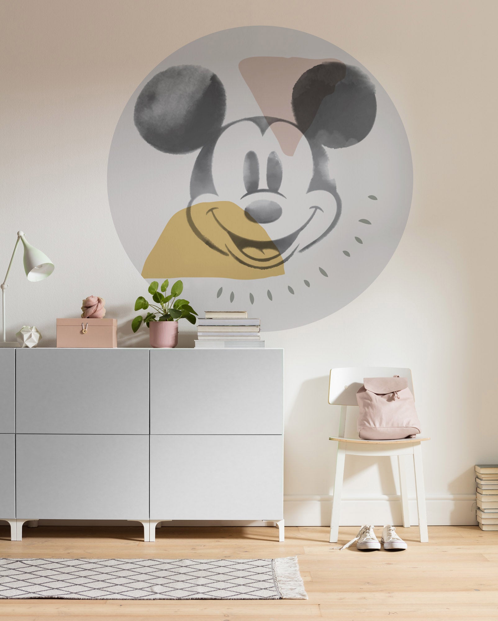 Papel pintado panorámico redondo en tela no tejida autoadhesiva de komar - disney mickey abstract - talla: ⌀125 cm