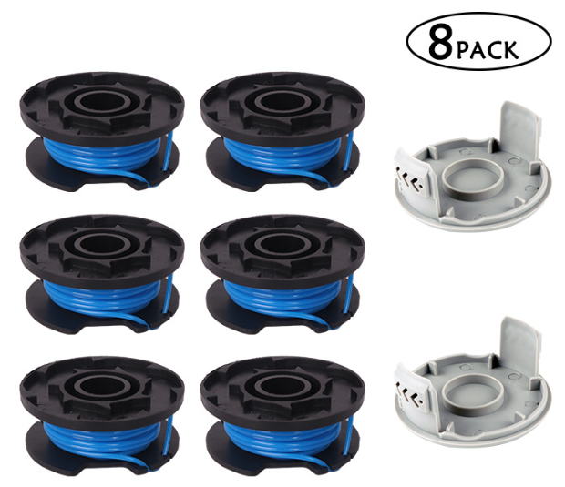 Zestaw 8 szpul z nicią zamienną do podkaszarki, kompatybilny z Ryobi One, AC14RL3A-18 V, 24 V, 40 V, z osłoną podkaszarki