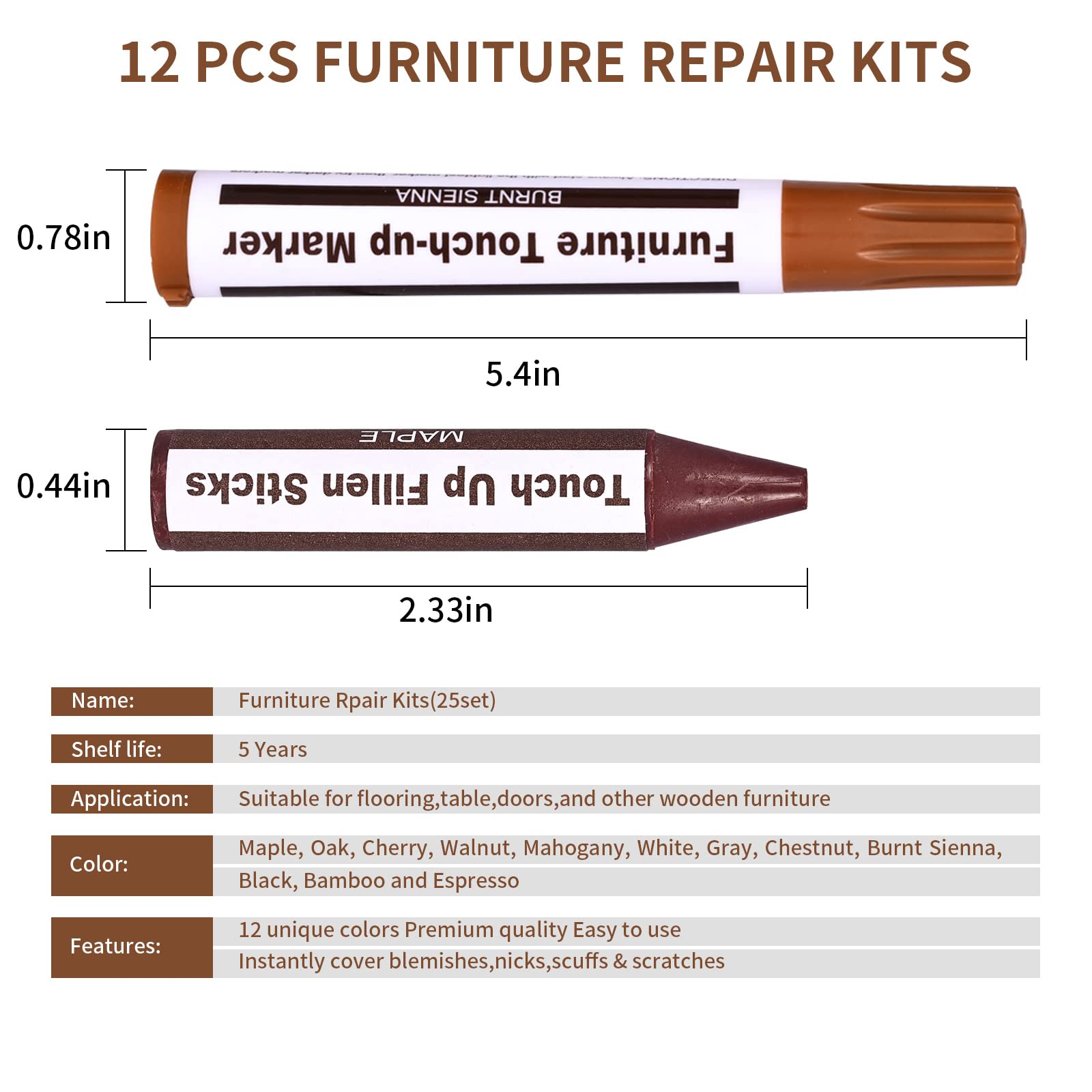 Kit de réparation de meubles (25 stylos correcteurs et marqueurs pour meubles) : stylo correcteur et retouches - 4