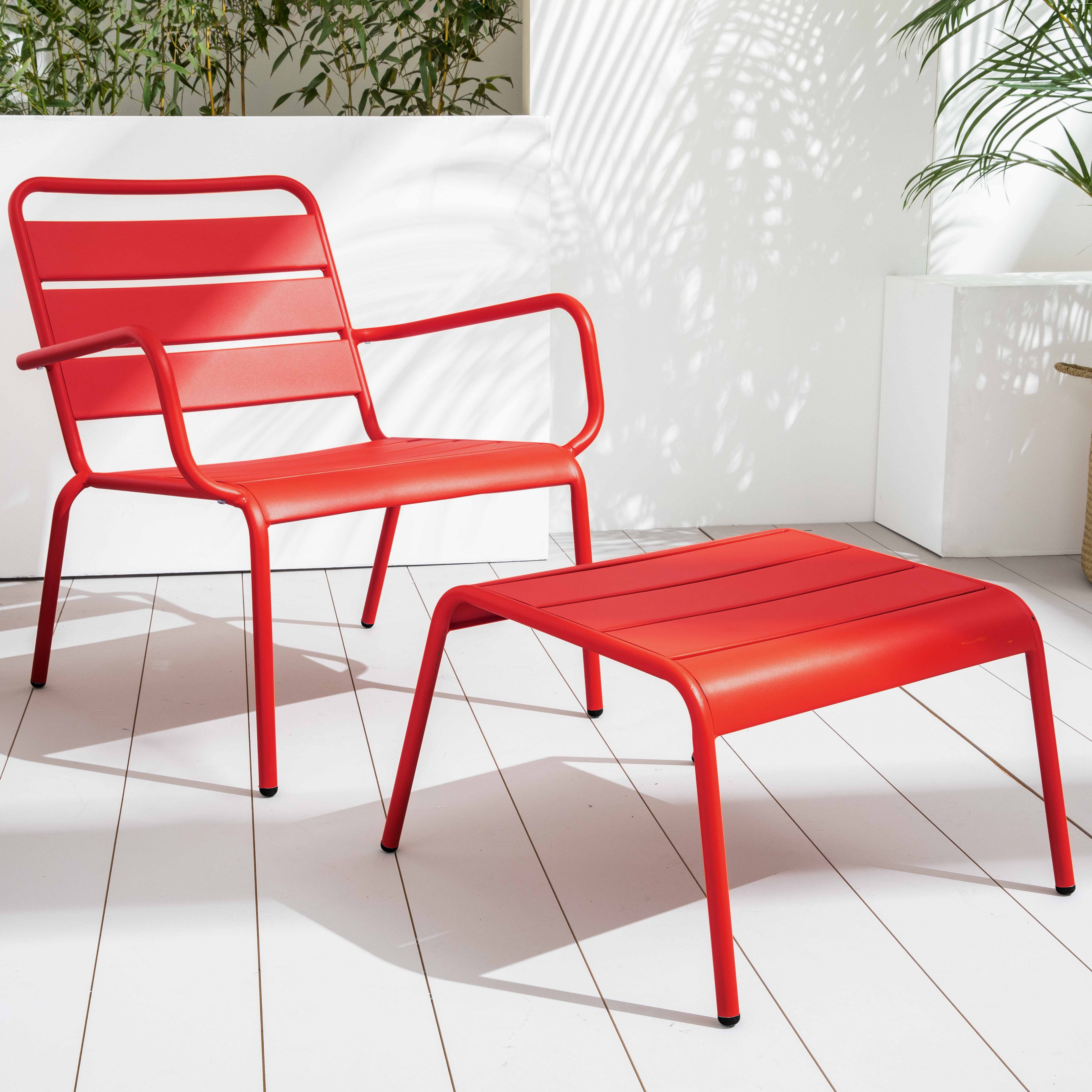 Lot 2 fauteuils relax avec repose-pieds métal gris et rouge , Palavas - Oviala - 7