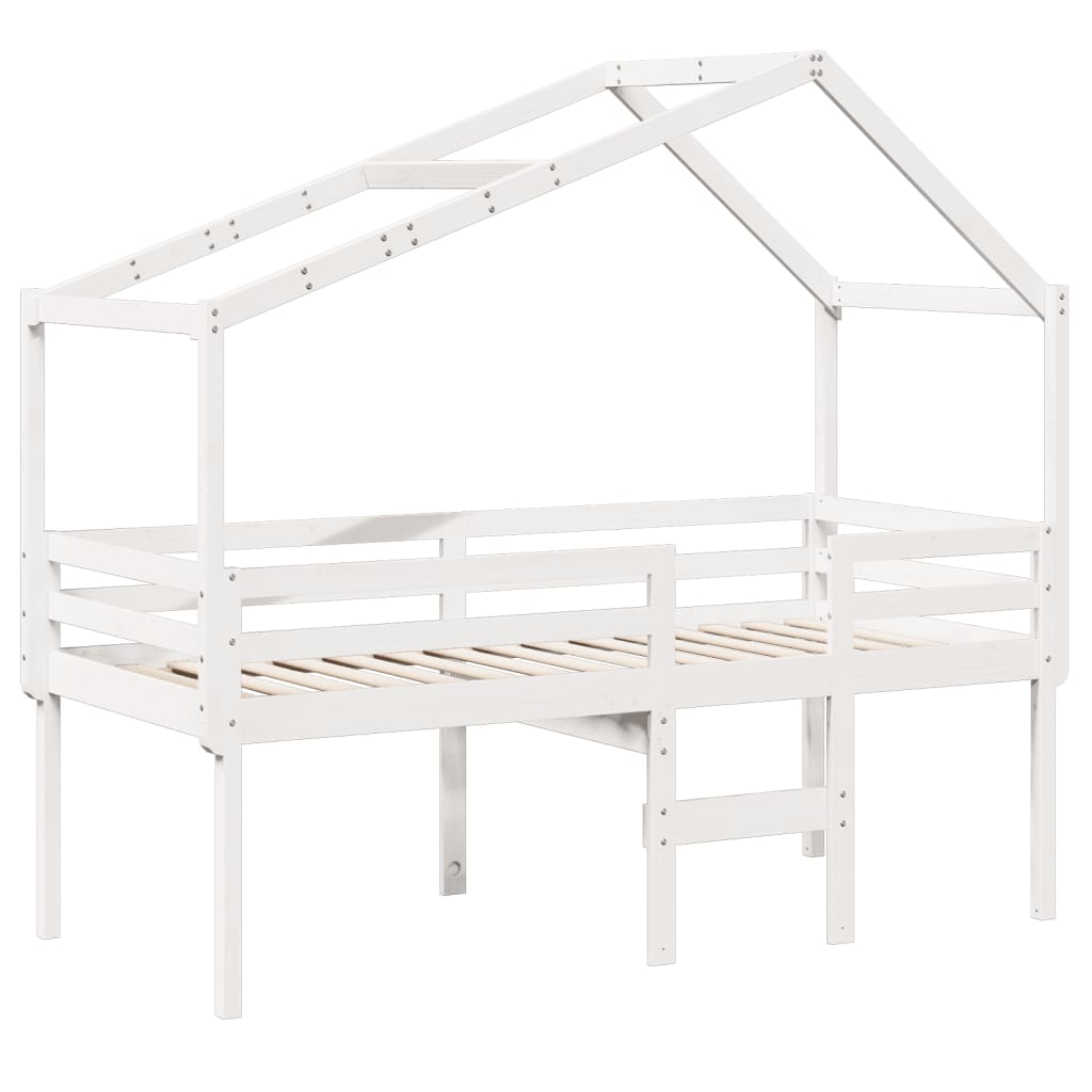 Lit haut avec toit blanc 90x190 cm bois de pin massif - 3