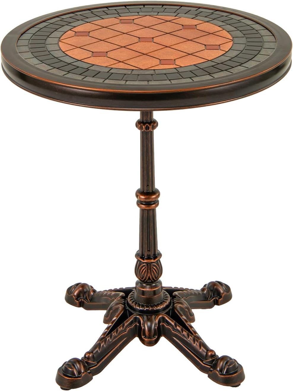 Stolik Ogrodowy z Odlewu Aluminiowego, 60 x 60 x 73 cm, Okrągły Stolik Ogrodowy Odporny na Warunki Atmosferyczne z Regulowanymi Nóżkami