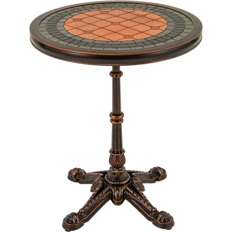 Stolik Ogrodowy z Odlewu Aluminiowego, 60 x 60 x 73 cm, Okrągły Stolik Ogrodowy Odporny na Warunki Atmosferyczne z Regulowanymi Nóżkami