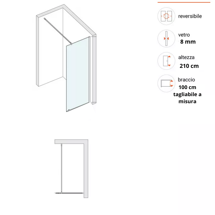 Box doccia Walk in MISURA 70x210cm vetro SATINATO - 3