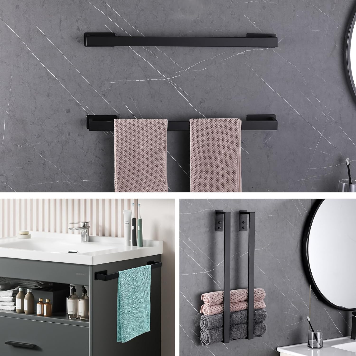 Serviette Noir Mat Double Barre Porte-Serviettes Support Mural En Acier Inoxydable 2 Barres Etagere De Salle De Bain Accessoires De Salle De Bain Size 60cm575g 80366744