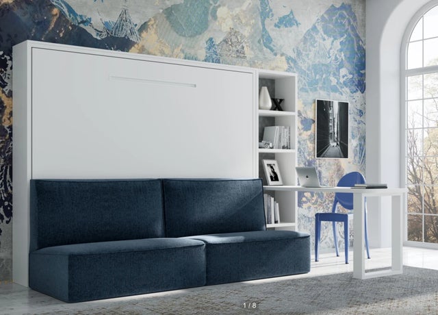 Lit escamotable horizontal LOGIA-140x200-Canapé Marron-Structure Anthracite-Version lit+canapé