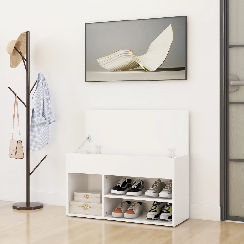 Banc à chaussures en contreplaqué blanc 80x30x45 cm - COMFORTXL - 3