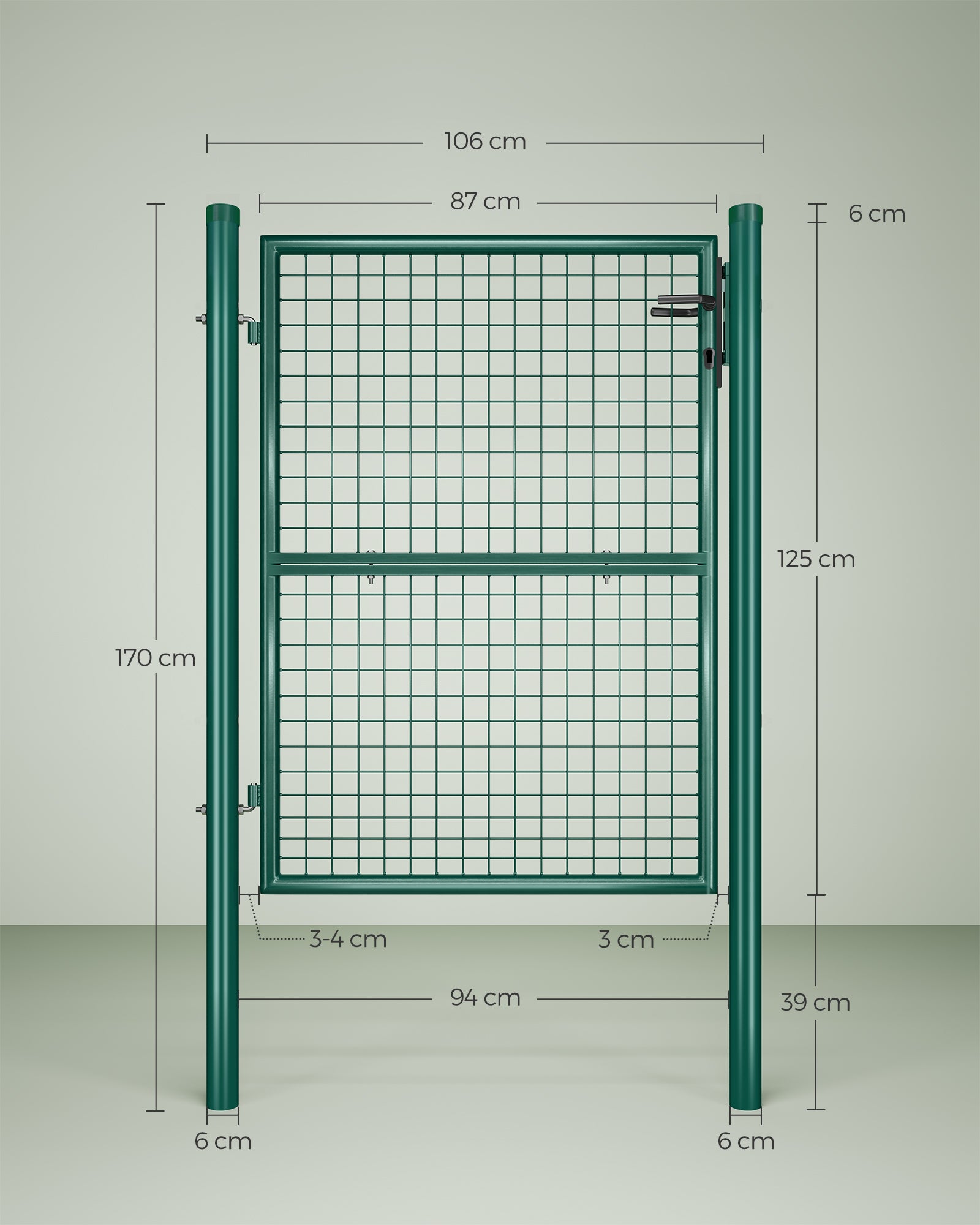 Songmics portillon de jardin 170 x 106 cm avec serrure maille métallique vert - 5