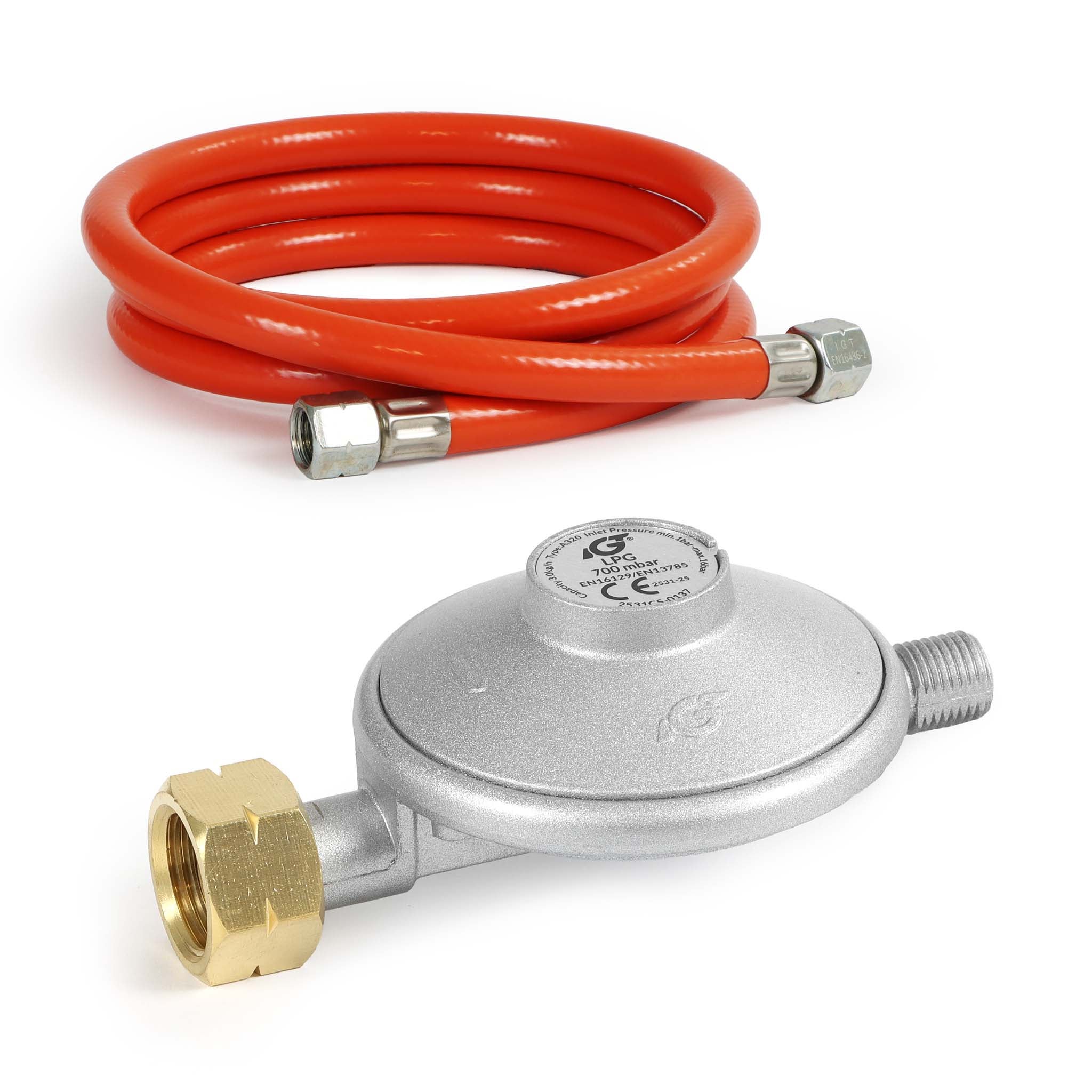 Wiltec gas pressure regulator Spain, pressure regulator 700 mbar, 1.5 m gas hose, pressure regulator for gas cylinders, gas regulator for building dryers, gas heaters, gas fans