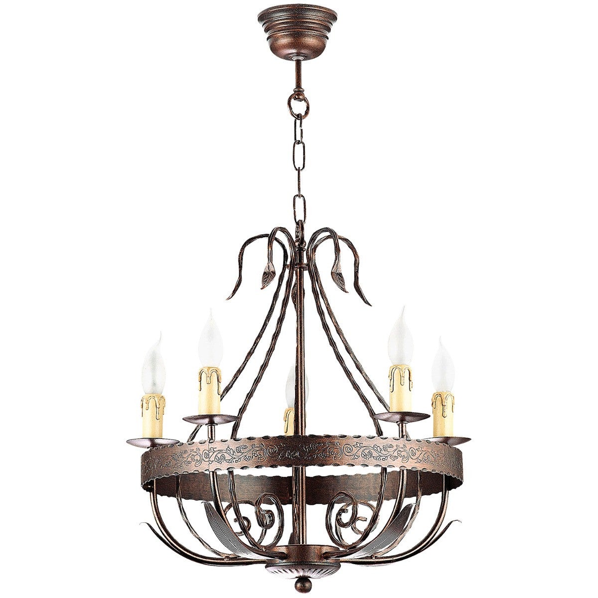 Lampa wisząca Loara miedziana patyna-złota 5xE14x15W wym: 76 x 60 x 60 cm metal Luminex