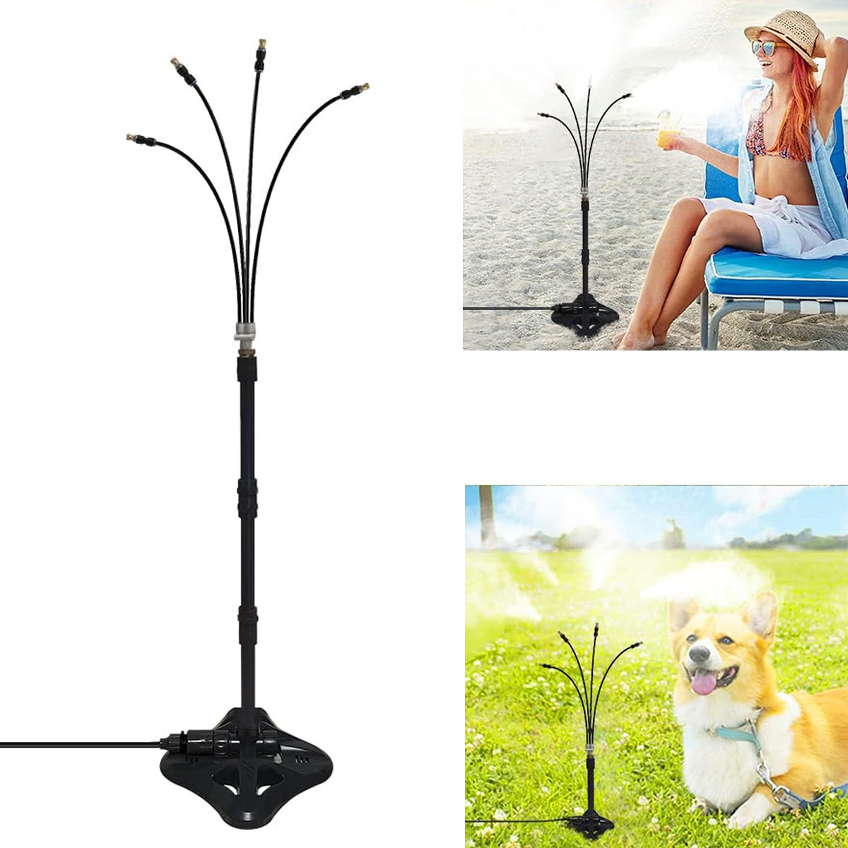 Brumisateurs sur pied pour terrasse extérieure, système de brumisation réglable avec tuyau de 8 m pour jeux d'eau, piscine et jardin - 5