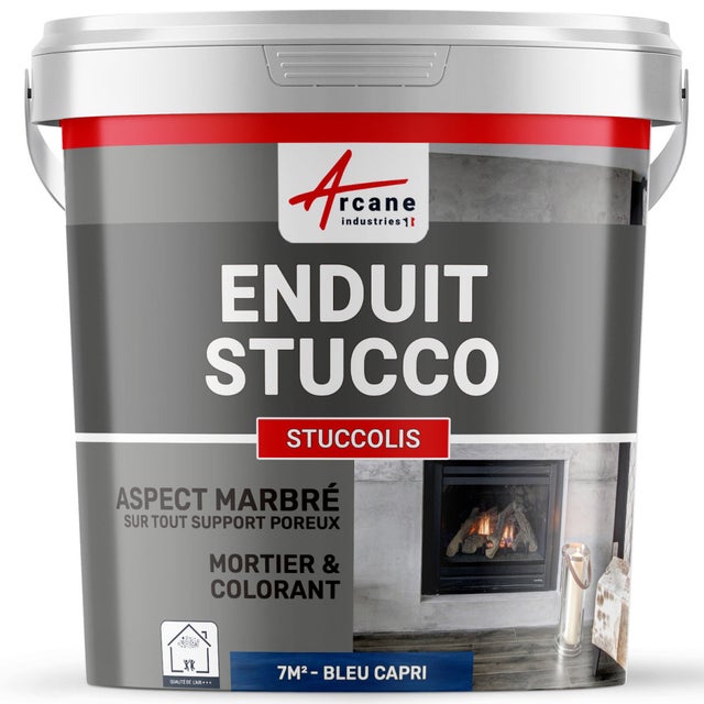 Mortier + teinte - stucco (sans primaire ni finition) - STUCCOLIS Mortier + teinte Bleu Capri - kit jusqu'à 7 m² - ARCANE INDUSTRIES