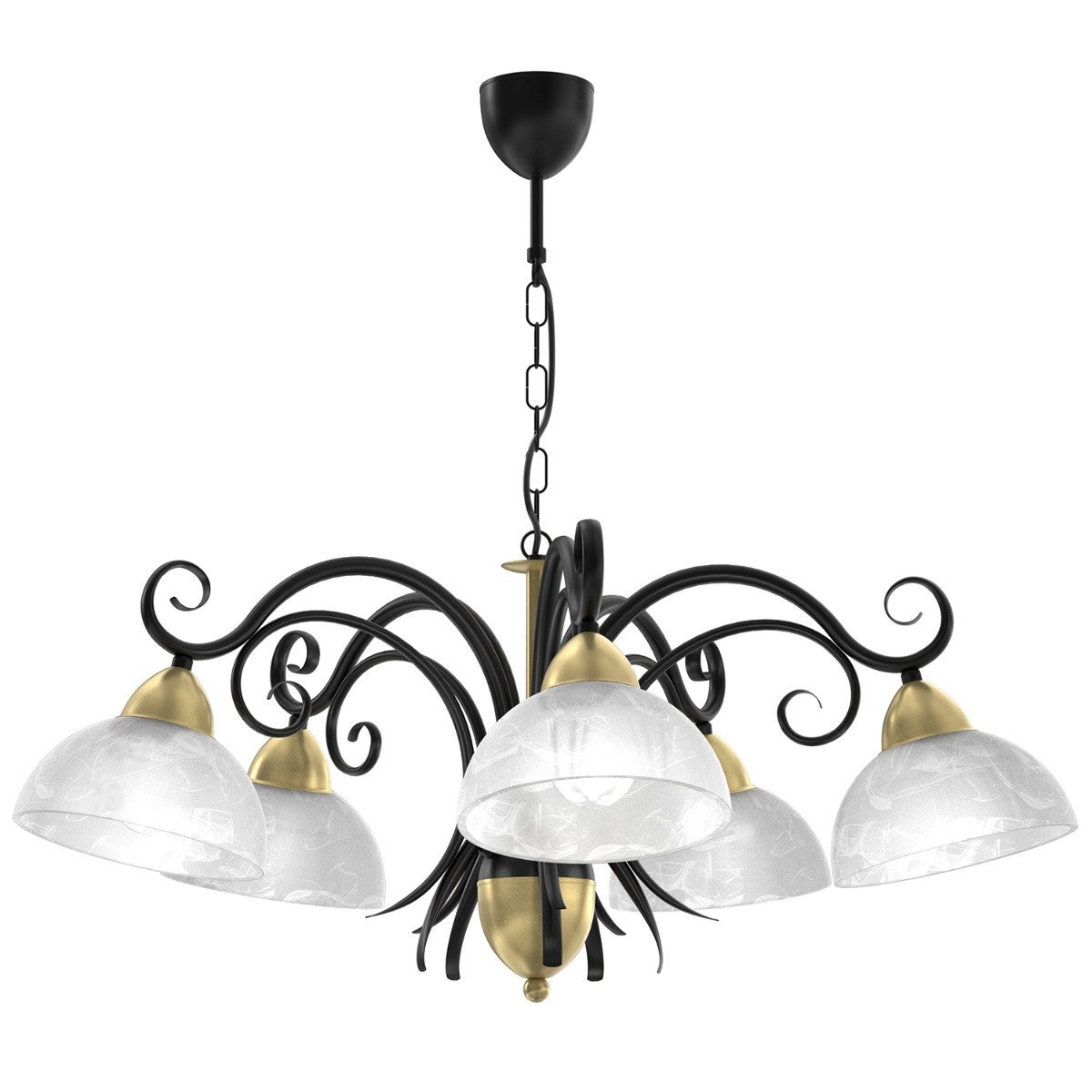Lampa wisząca Aurora czarny mat-mosiądz antyczny-patyna 5xE27x15W dekoracyjna wym: 70 x 74 x 74 cm szkło Luminex