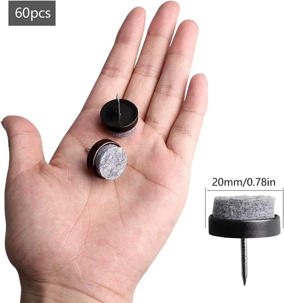 Podkładki meblowe z gwoździami 60 x 20 mm do krzeseł, okrągłe filcowe podkładki pod nogi stołów i ochraniacze podłogowe. - 3