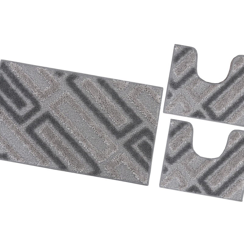 Zestaw 3 Dywaników Mata łazienkowa Nowoczesny Miękki Absorbent Antypoślizgowy Zmywalny Szary