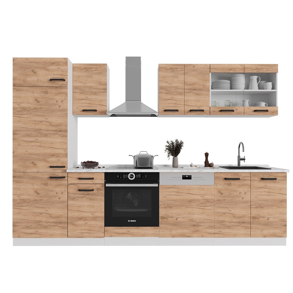 Vicco Aneks kuchenny R-Line, Gold power dąb/biały, 300 cm BP Dąb