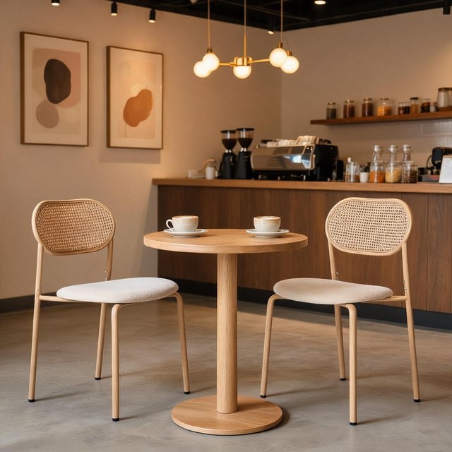 Lot de 2 chaises de salle à manger moderne - dossier en rotin - pieds en métal - coussin moelleux - marron