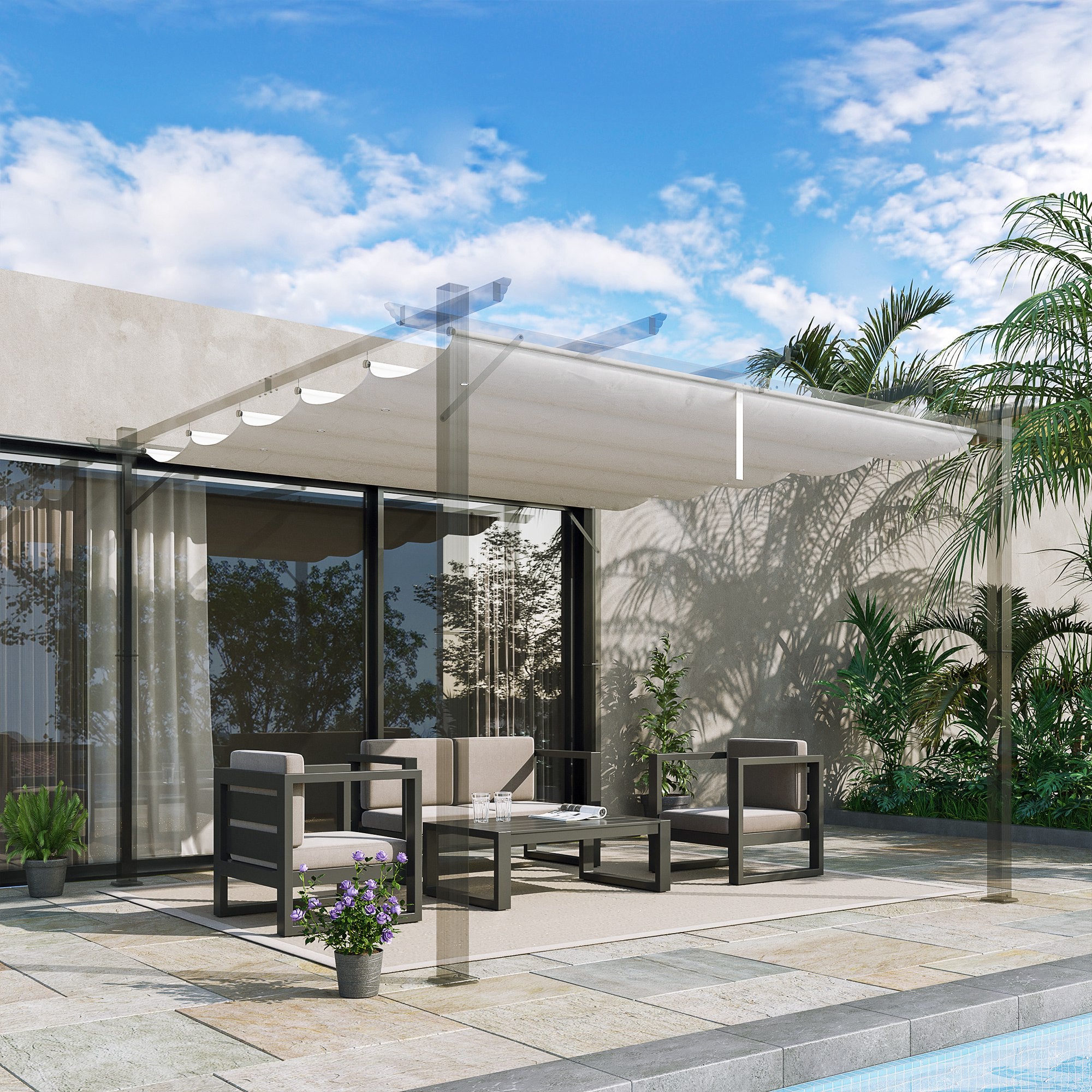 Cubierta para Pérgola Outsunny Tela Poliéster Crema 250x255x6 cm - 2