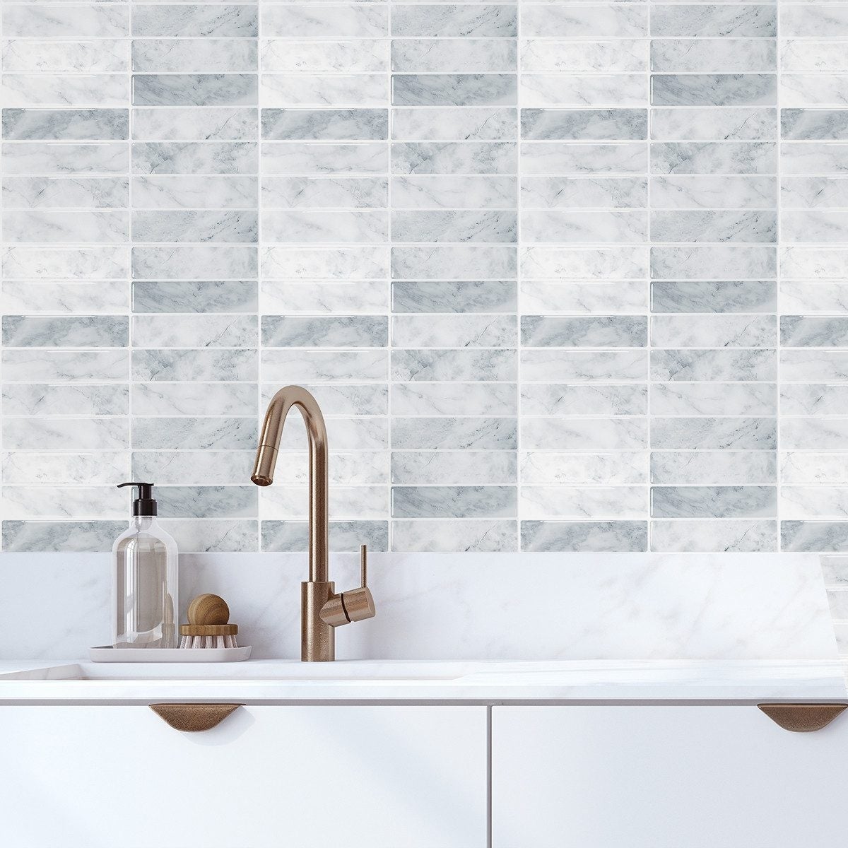 Lot de 10 crédences adhésives pour cuisine, salle de bain, carrelage mural, Blanc-gris - 4