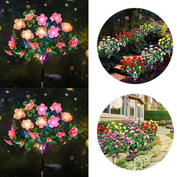 Zestaw 2 sztuk solarnych lamp ogrodowych zewnętrznych, słoneczne lampy w kształcie różowych azalii, oświetlenie ścieżek do dekoracji