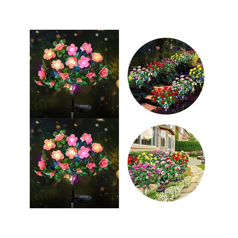 Zestaw 2 sztuk solarnych lamp ogrodowych zewnętrznych, słoneczne lampy w kształcie różowych azalii, oświetlenie ścieżek do dekoracji