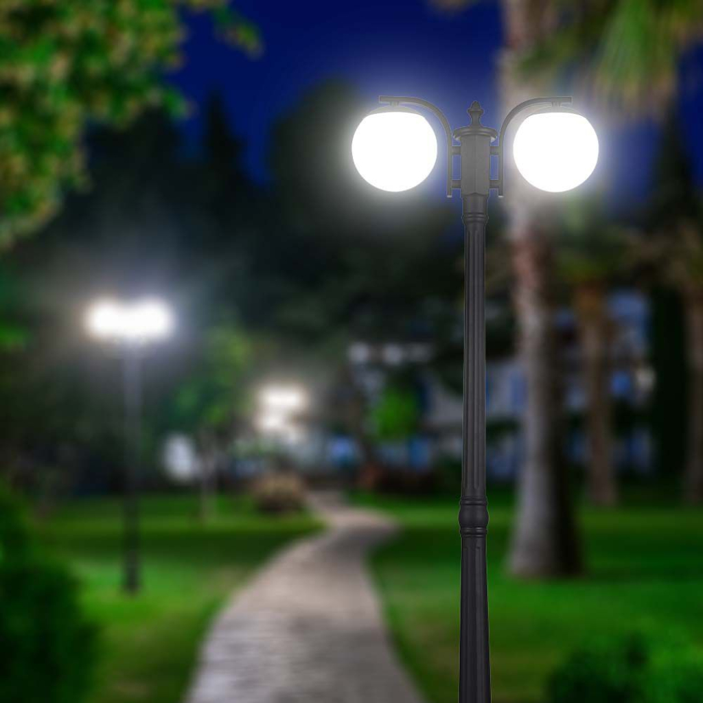 Lampa uliczna LED z podwójnym uchwytem na lampę 2*E27, kolor czarny matowy, wys. 228 cm, IP44 - 3