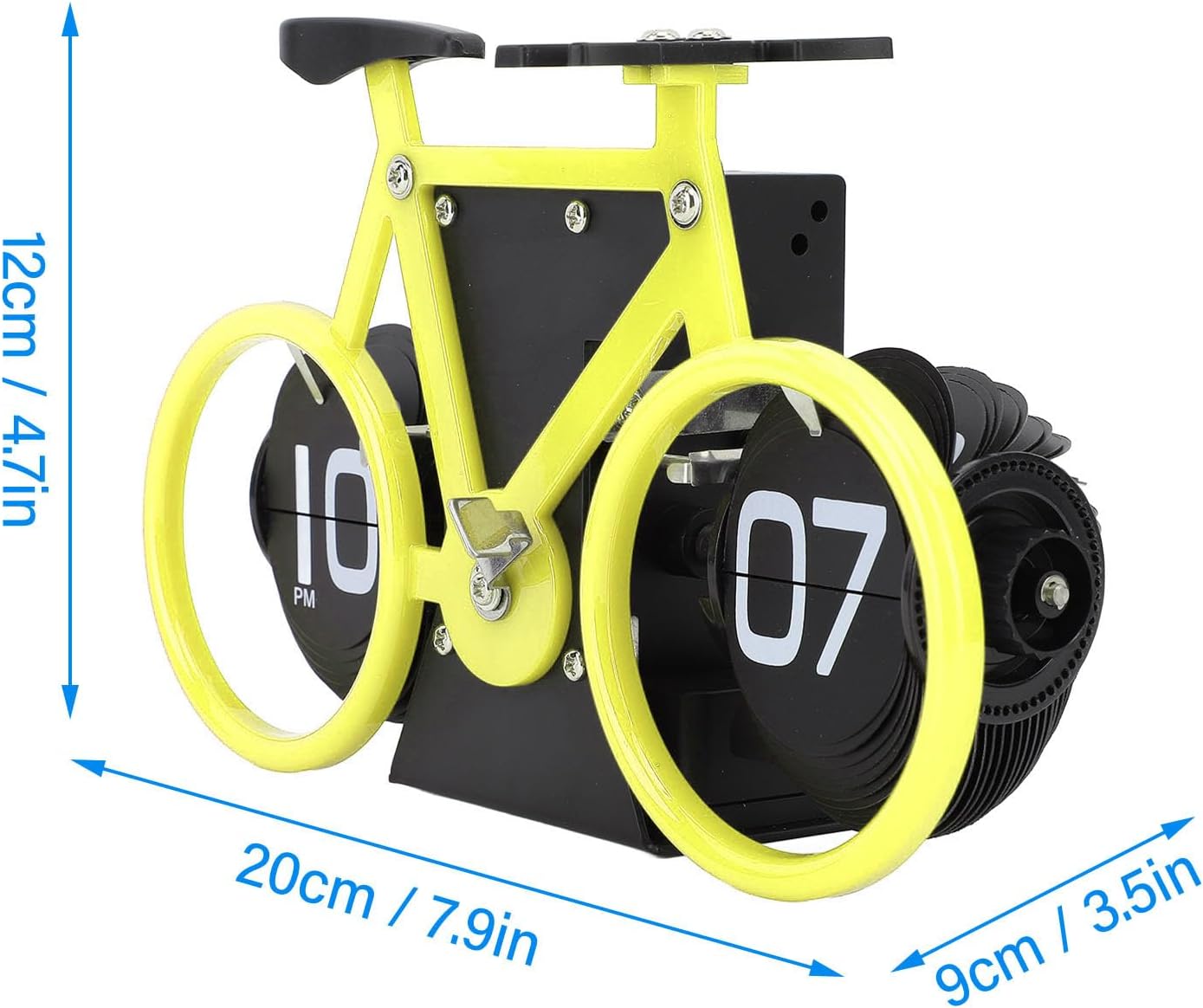 Horloge de table en forme de vélo, horloge à rotation automatique des pages, horloge décorative rétro, horloge à rotation simple des pages (jaune) - 4