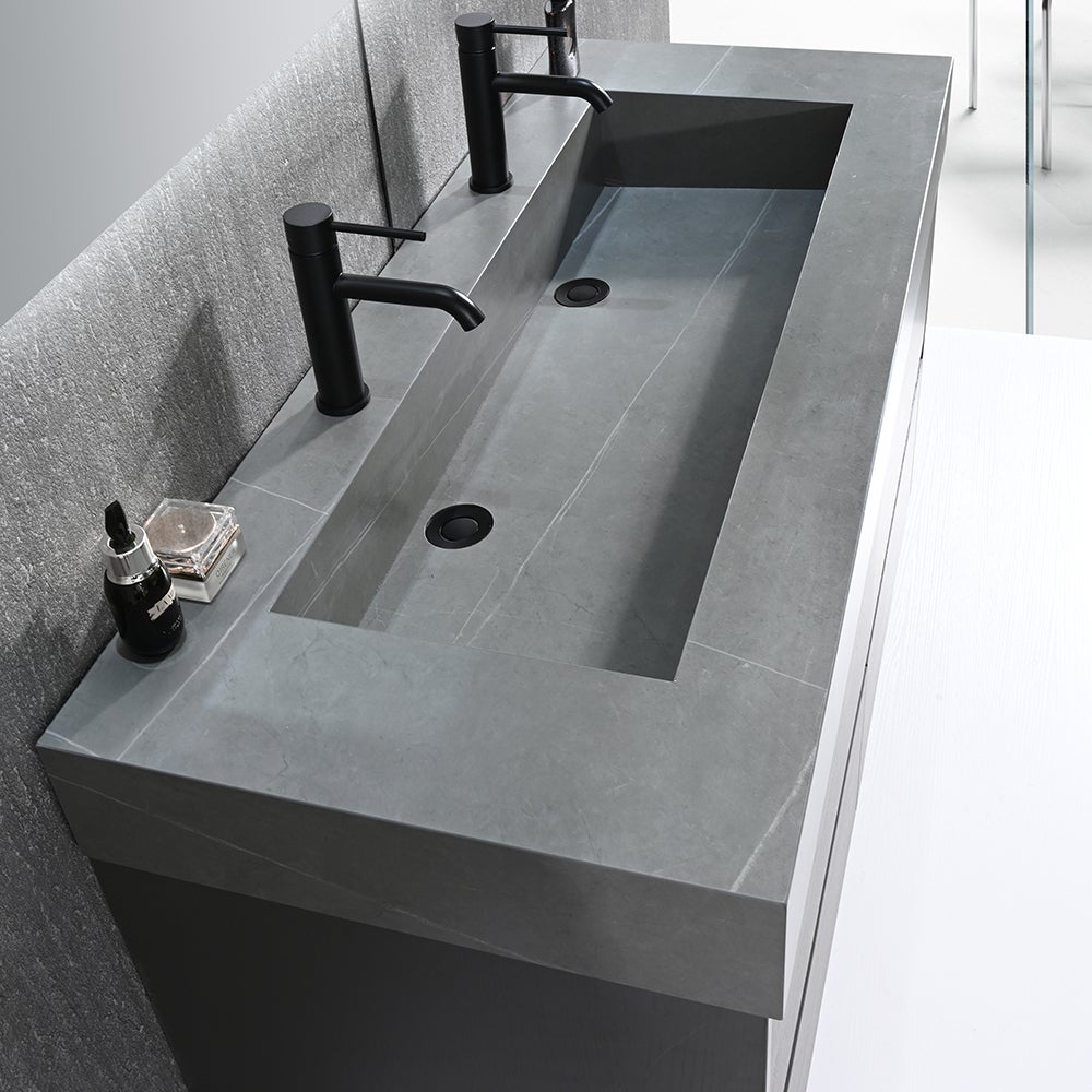 Meuble salle de bain double vasque 120cm gris et effet marbre gris avec miroir LED LB-8476G-120 - 5
