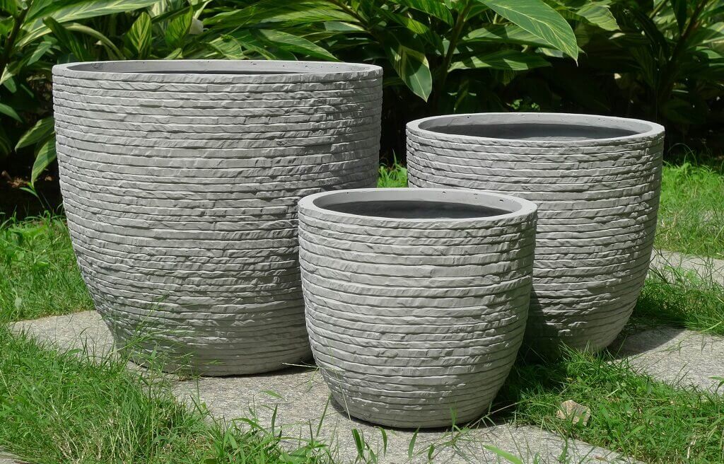 Conjunto de 3 vasos de jardim em fibra de argila Marisa - Cor Bege - 6