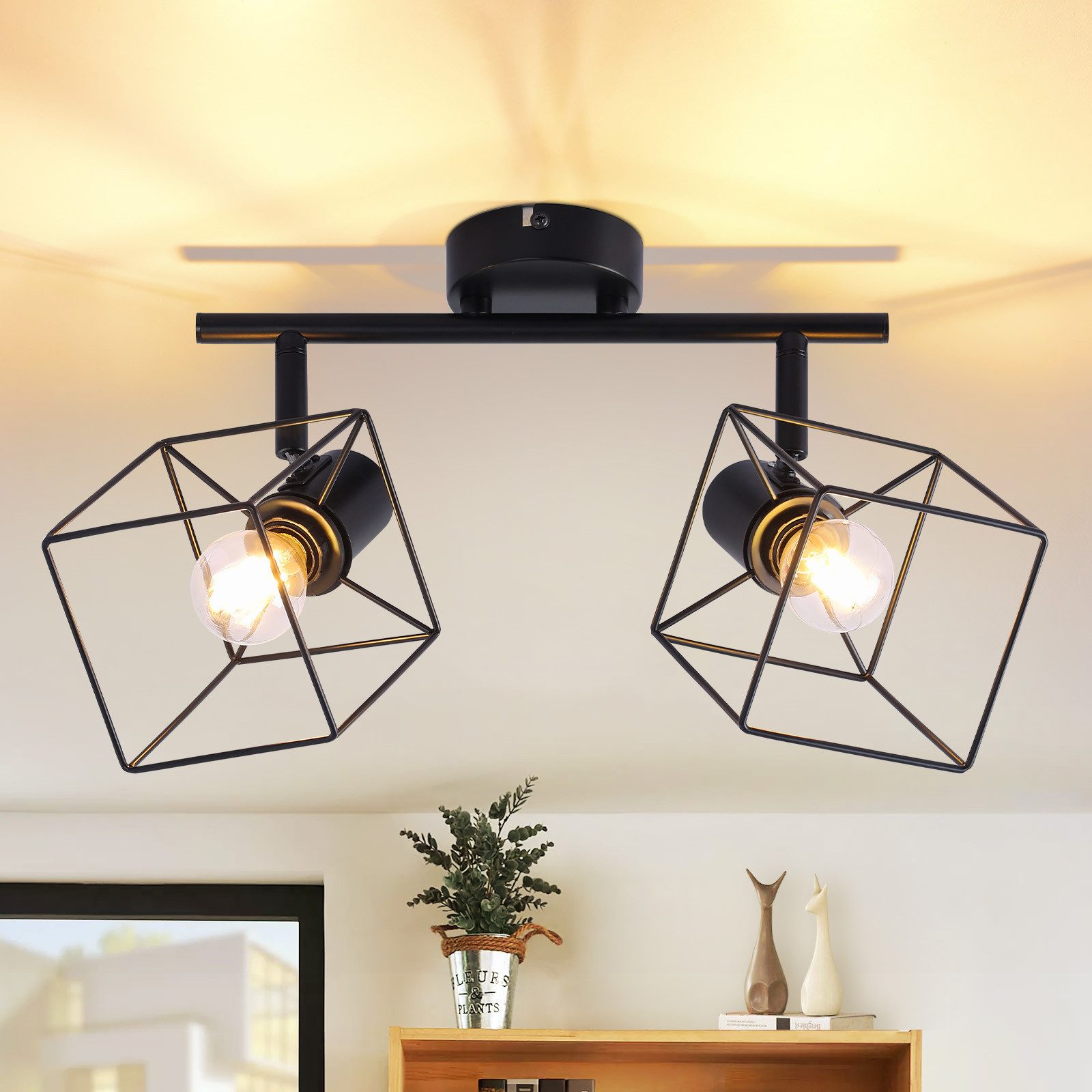 NETTLIFE Czarny Reflektorowa sufitowy E14 Lampa sufitowa regulowana 350° w stylu vintage, metalowa, regulowana bez żarówki sypialnia