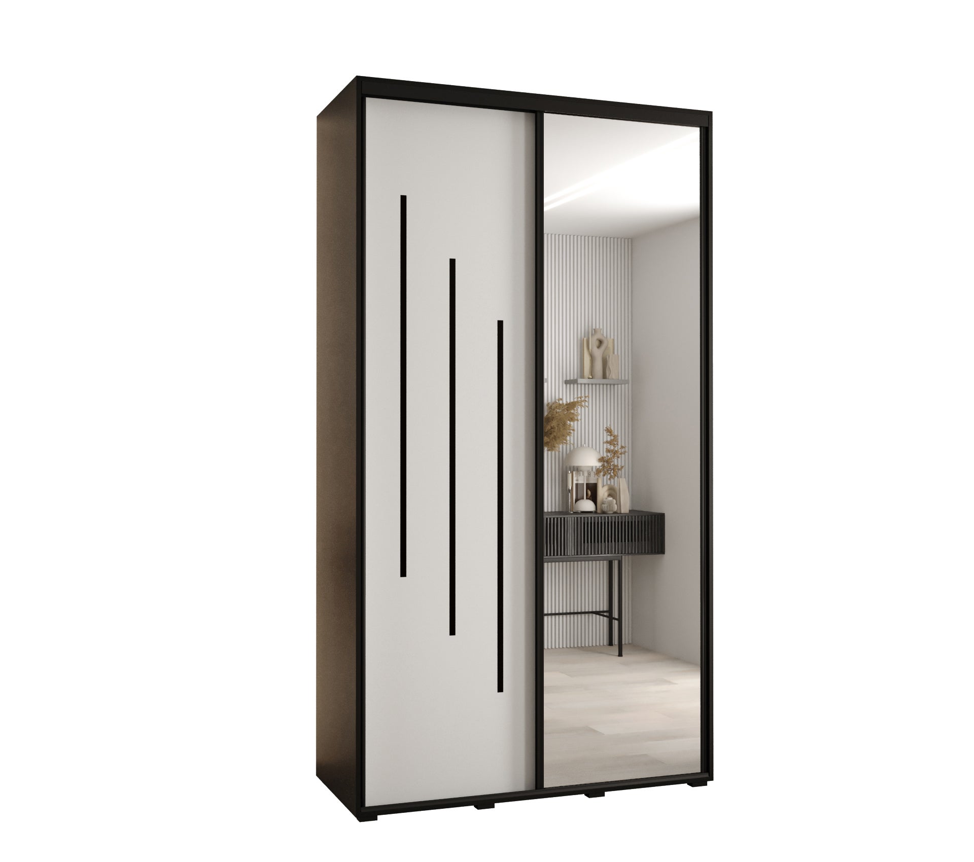 Szafa przesuwna z lustrem wysoka Davos 9 140 x 45 x 235,2 cm czarny + biały + u. czarny - Abiks Meble