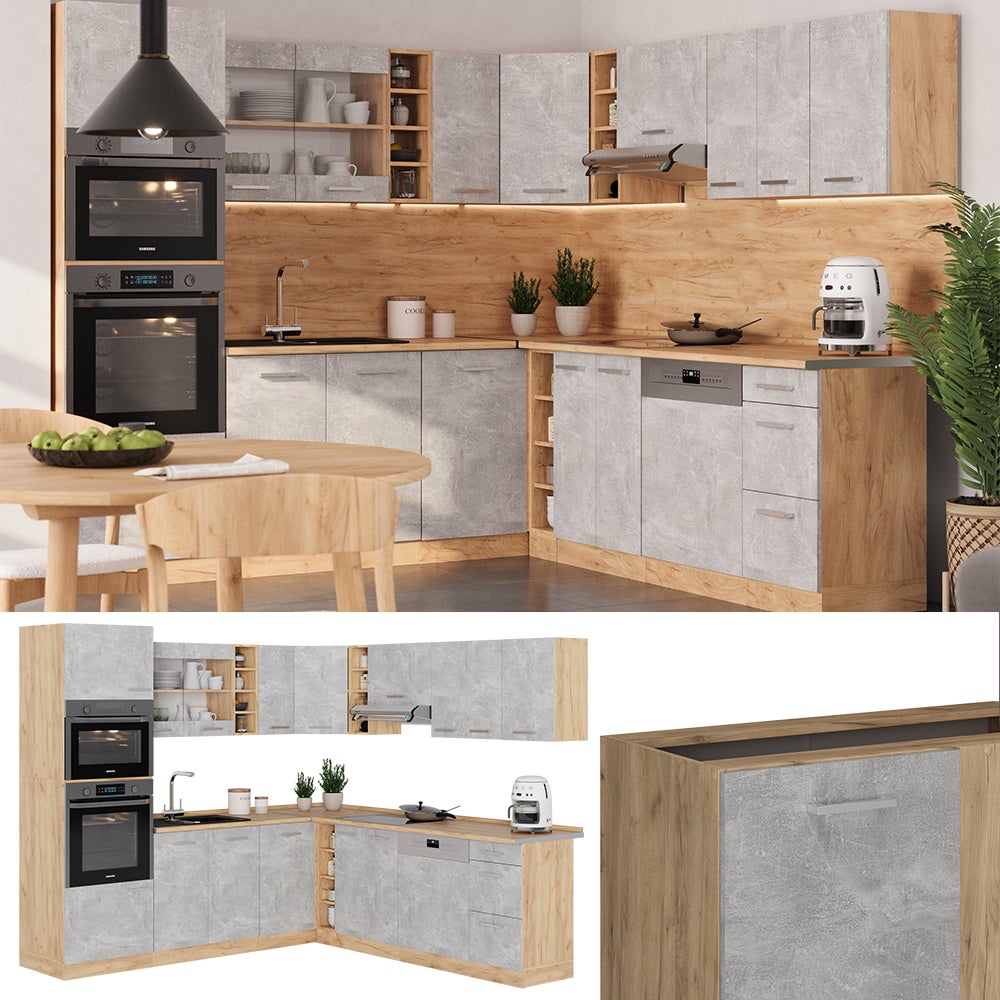 Vicco Cuisine en angle R-Line, Béton/Chêne de force doré, 247 x 237 cm, PT Chêne - 4