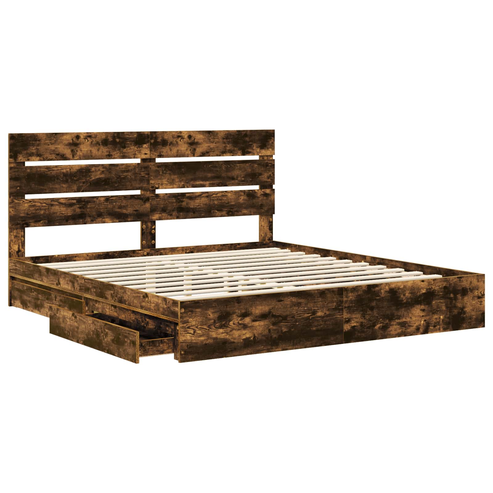 Lit avec rangement, panneau de bois, chêne fumé, pour la chambre, 180 × 200 cm - 5