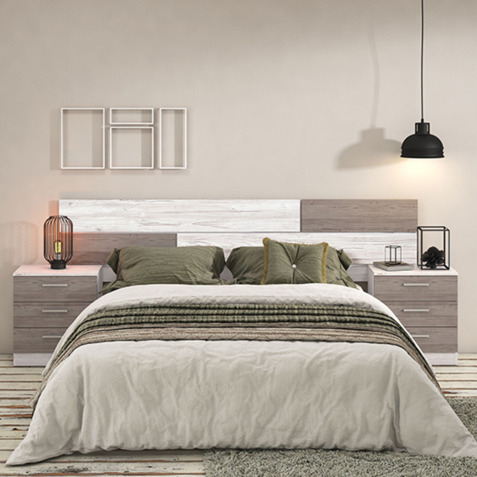 Stella Trading STEFAN Lit Double Moderne 140 X 200 Cm Avec 2x Chevets - Ensemble De Chambre à Coucher Complet En Chêne Sonoma, Blanc - 145 X 86 X 204 Cm