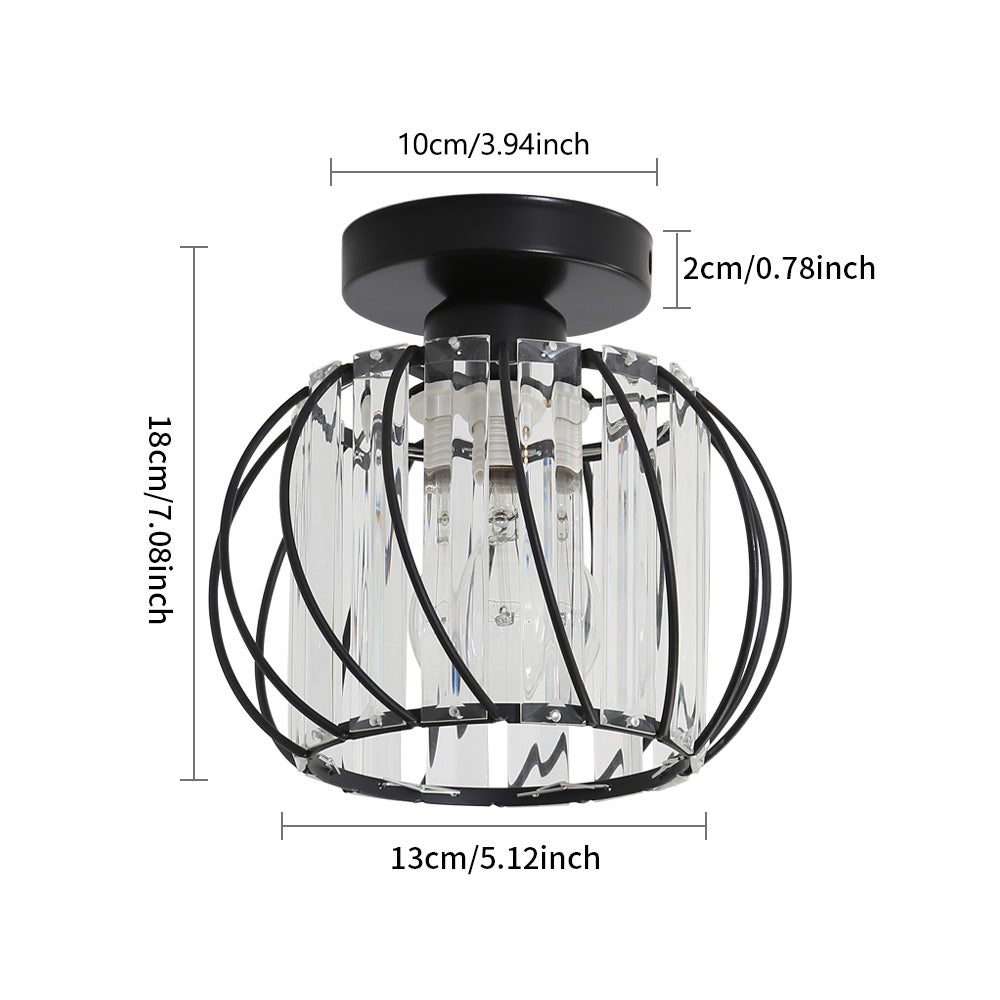 GOECO Plafonnier Industriel Cristal et Métal Noir, Luminaire Plafond Vintage Ø19 cm, Douille E27 Sans Ampoule pour Salon Chambre Couloir - 2