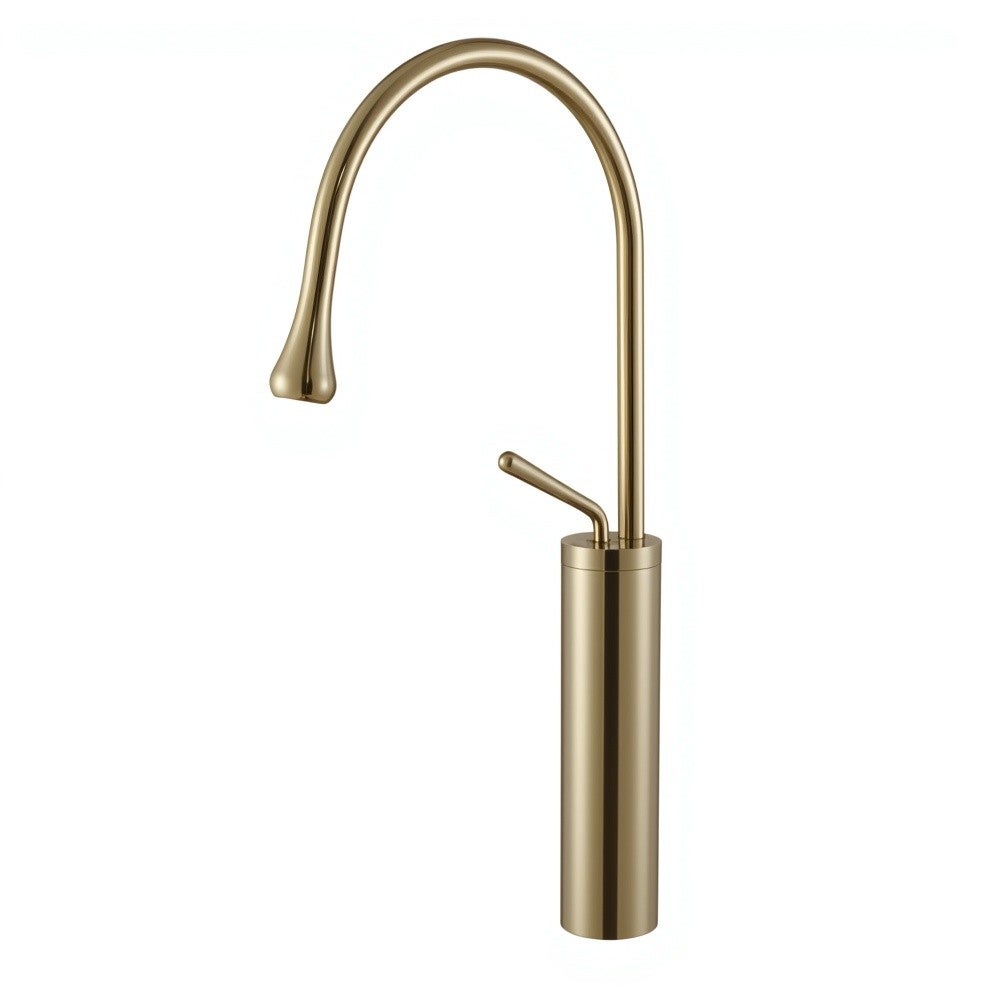 Mitigeur doré 48cm lavabo forme goutte, laiton, levier haut — free download