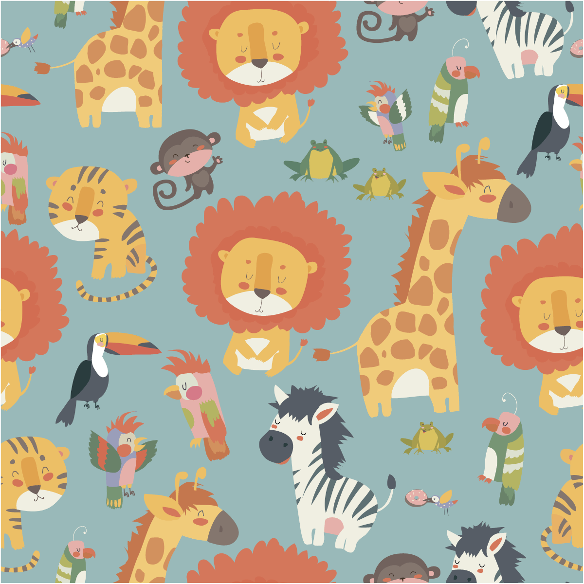 Adesivo carta da parati dei bambini animali della giungla sorridenti - Sticker adesivo - adesivi murali - 30x30cm - 2